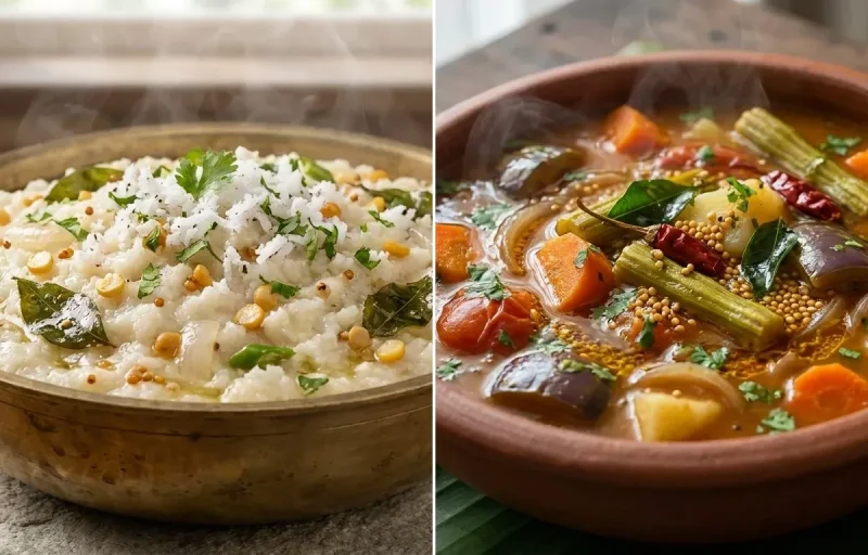 Arisi Upma with Vegetable Sambar