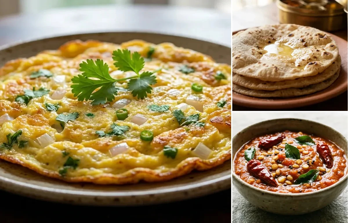Assamese Omelette with Roti and Tomato Chutney