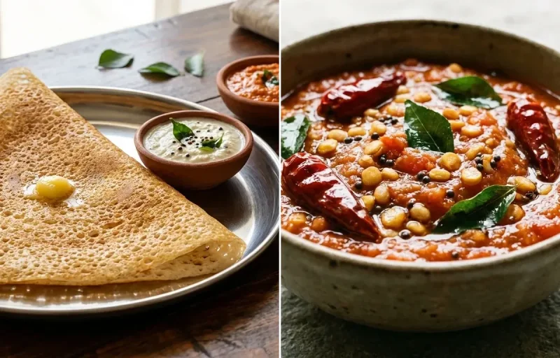Atukula Dosa with Tomato Chutney