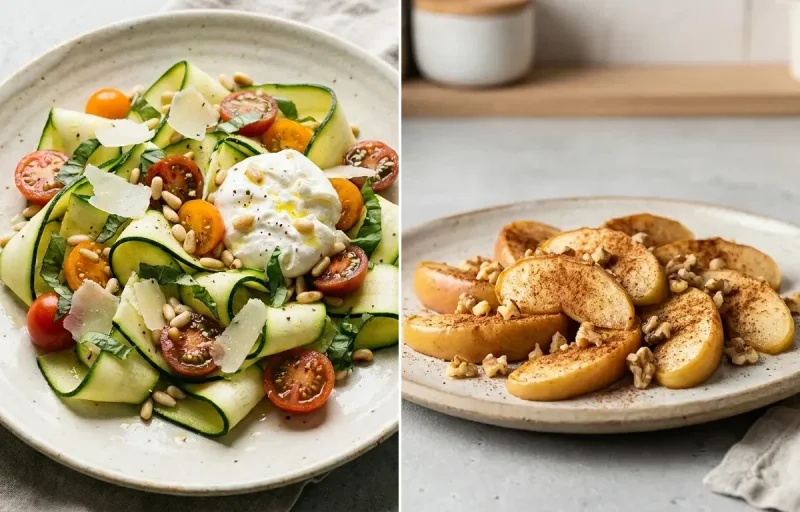 Avocado Egg Sandwich with Zucchini Ribbon Salad and Apple With Cinnamon