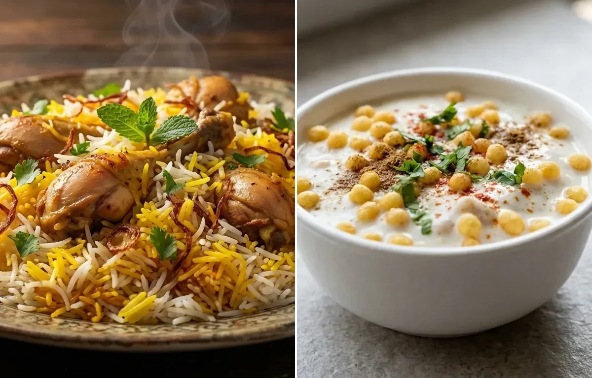 Awadhi Chicken Biryani with Boondi Raita