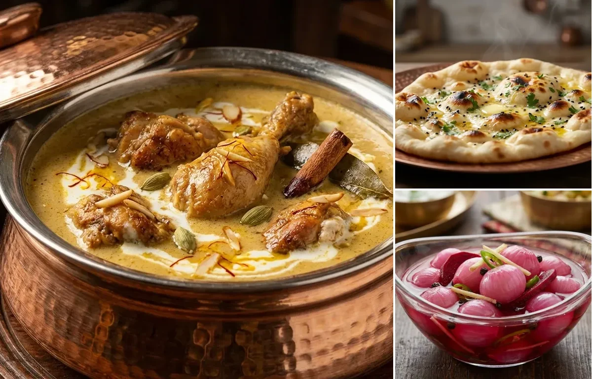 Awadhi Chicken Korma with Butter Naan and Sirke Wale Pyaaz