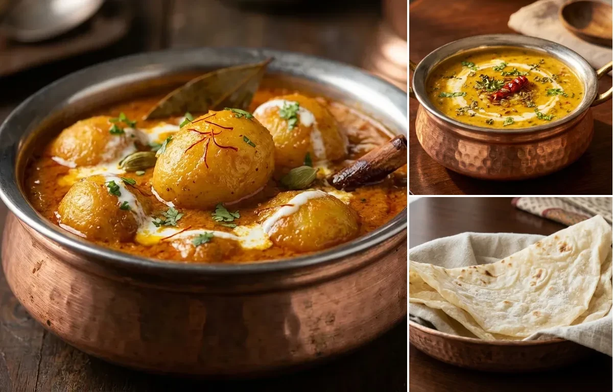 Awadhi Dum Aloo with Sultani Dal and Roomali Roti