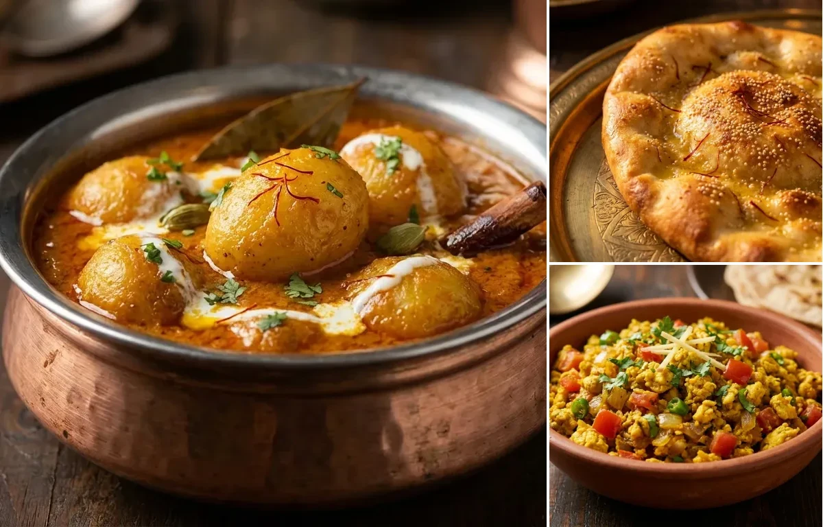 Awadhi Dum Aloo with Taftan and Egg Bhurji