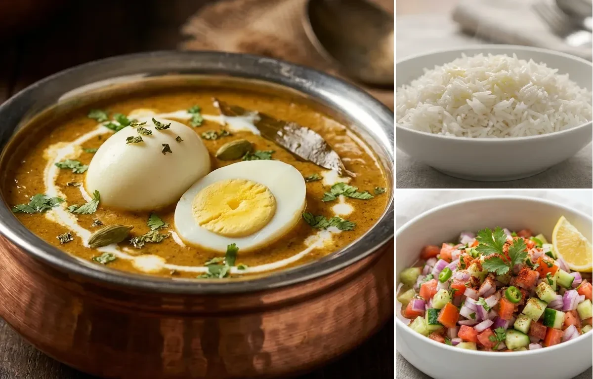 Awadhi Egg Curry with Steamed Basmati Rice