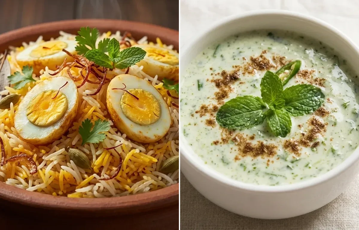 Awadhi Egg Pulao with Mint Raita