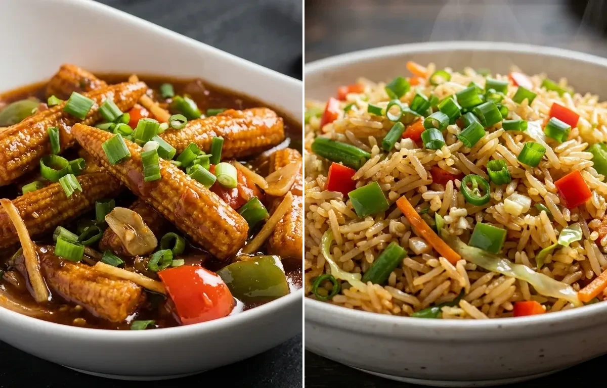 Baby Corn Manchurian Gravy with Veg Fried Rice