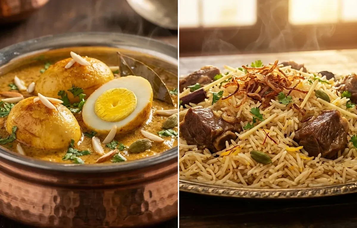 Badami Anda Korma with Mutton Yakhni Pulao