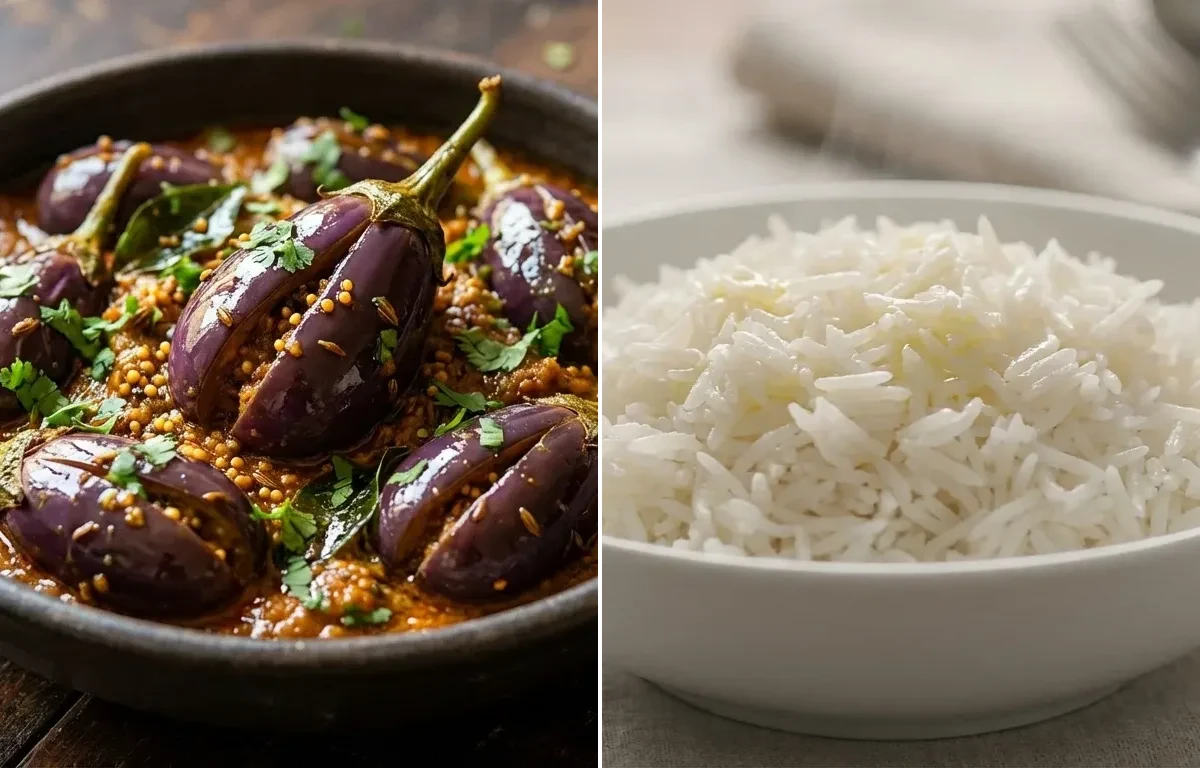 Bagara Baingan with Steamed Basmati Rice