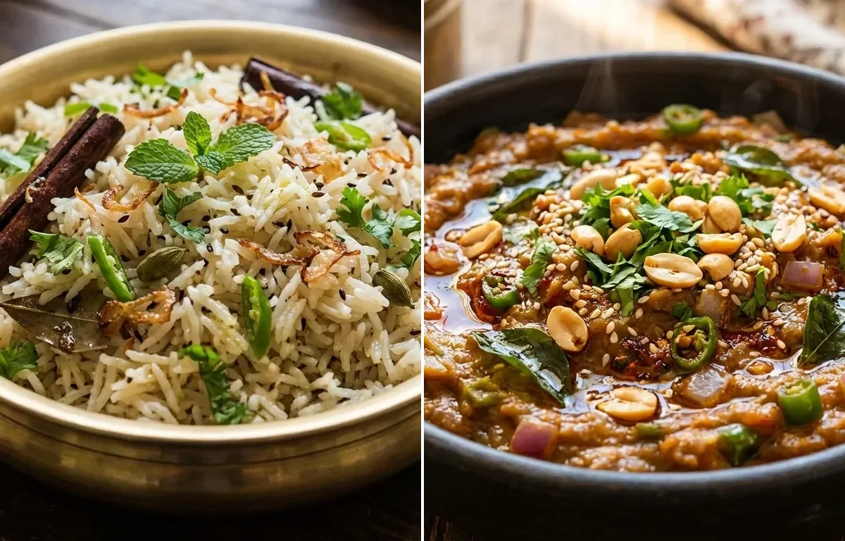Bagara Bhaat with Hyderabadi Baingan Bharta