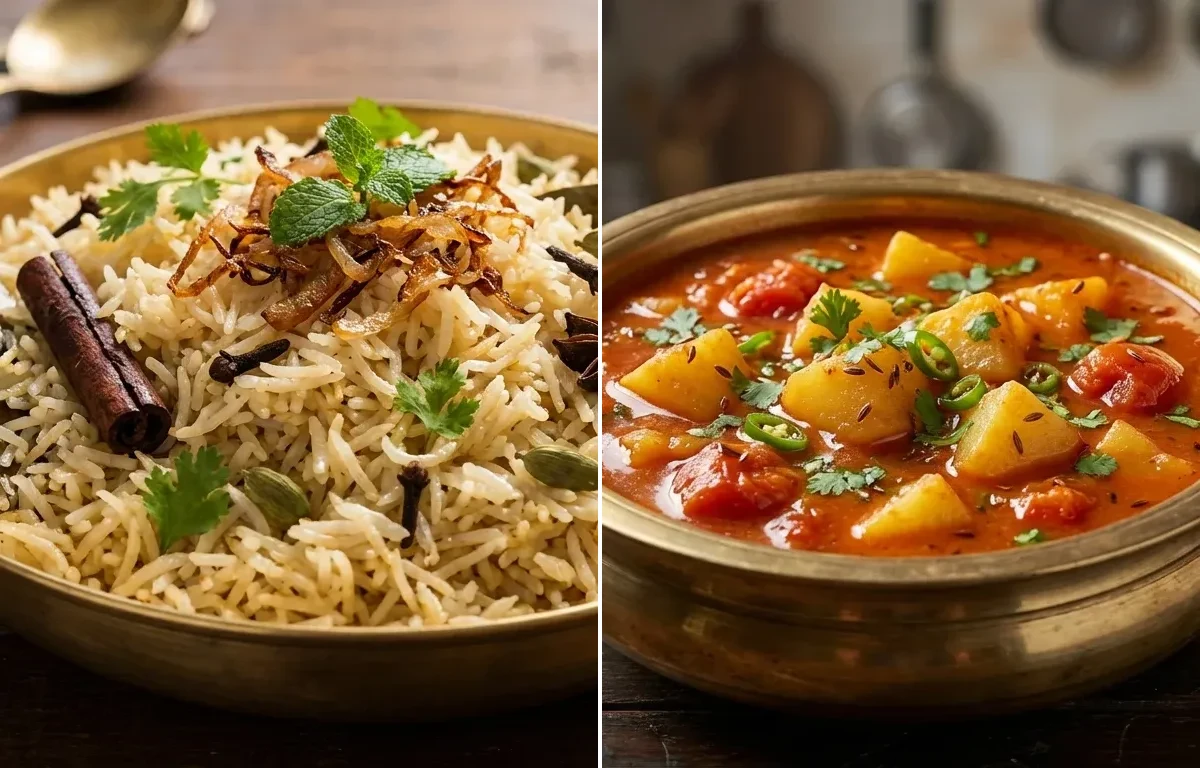 Bagara Rice with Aloo Tamatar Salan