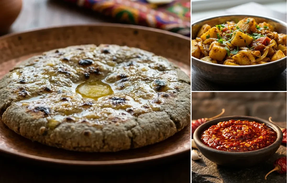 Bajra Roti with Aloo Pyaaz ki Sabzi and Lehsun Chutney