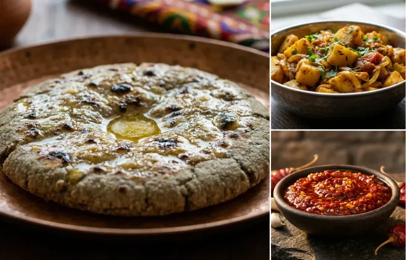 Bajra Roti with Aloo Pyaaz ki Sabzi and Lehsun Chutney