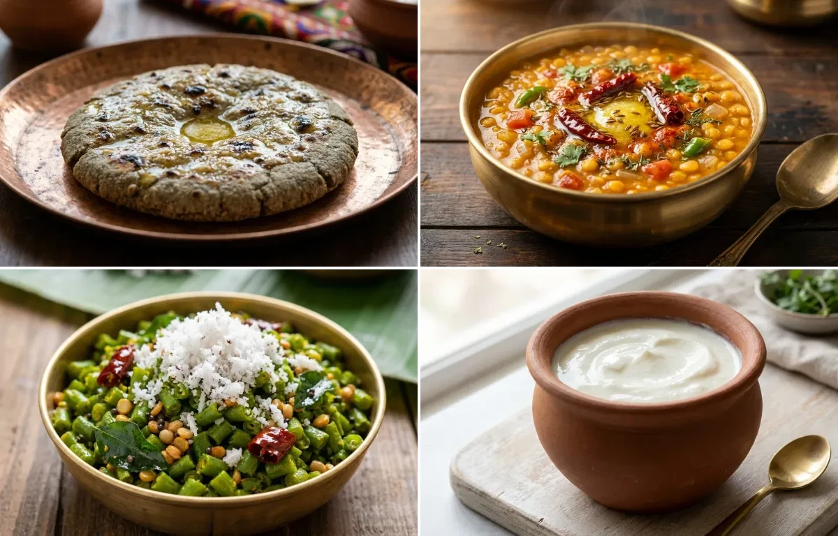 Bajra Roti with Chana Dal with Beans Poriyal with Curd