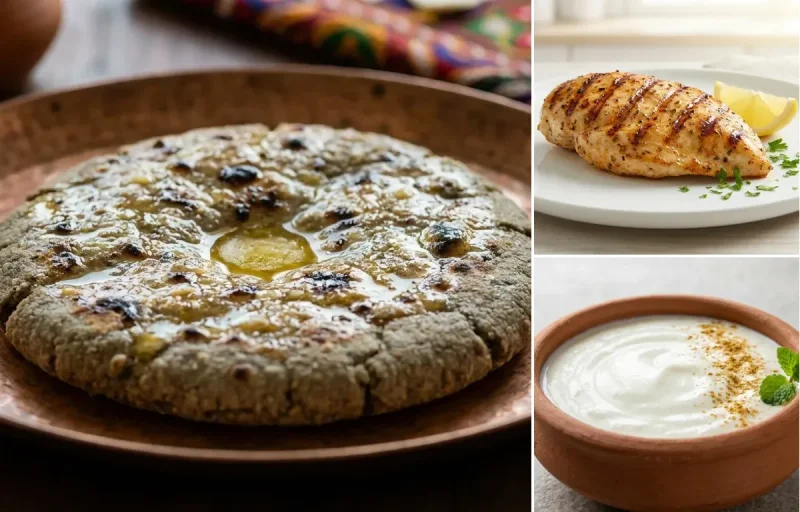 Bajra Roti with Grilled Chicken Breast with Salad with Dahi