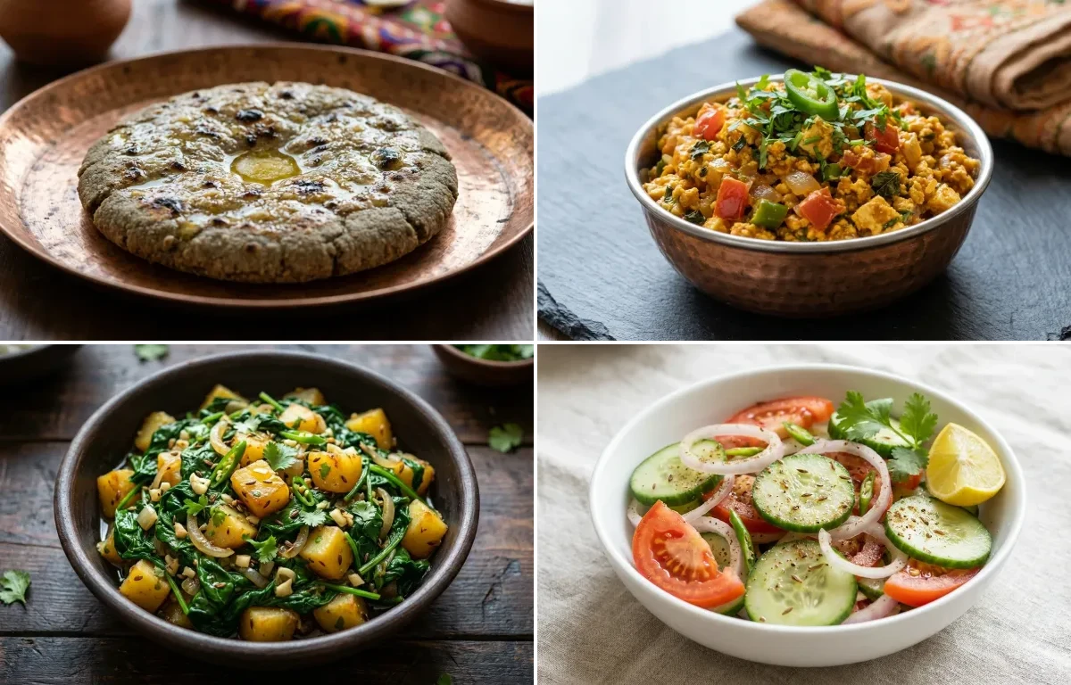 Bajra Roti with Paneer Bhurji with Paleng Xaak Bhaji with Green Salad