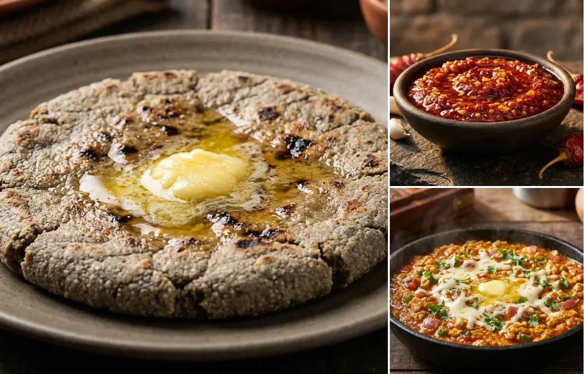 Bajra Sogra with Lehsun Chutney and Anda Ghotala