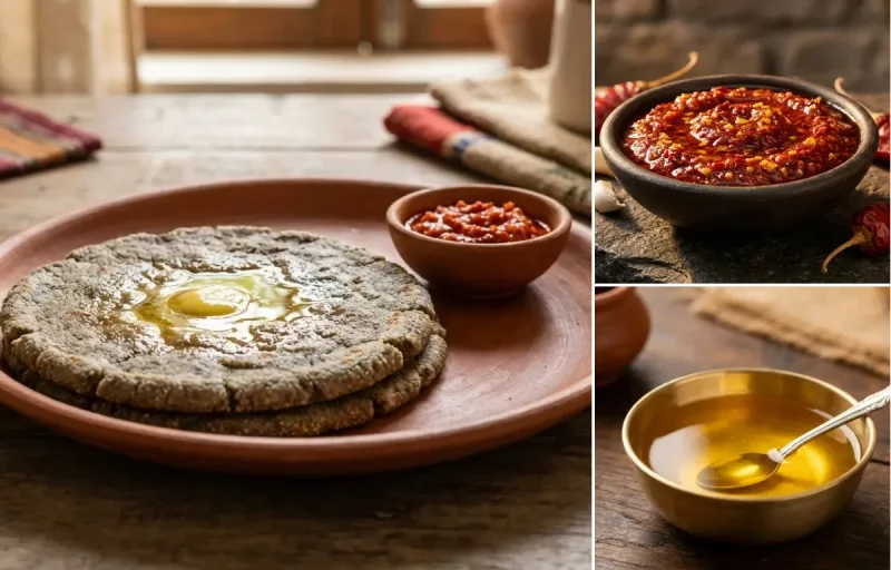 Bajre ki Roti with Lehsun Chutney and Ghee