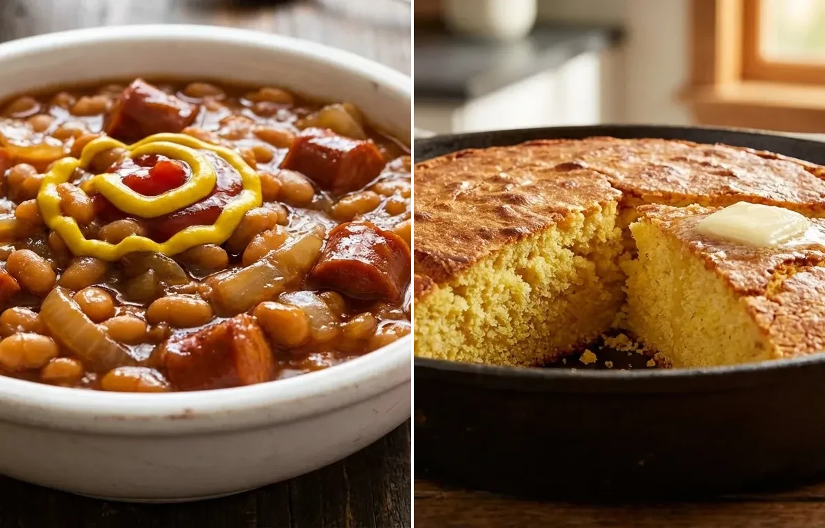 Baked Beans with Hot Dogs with Cornbread