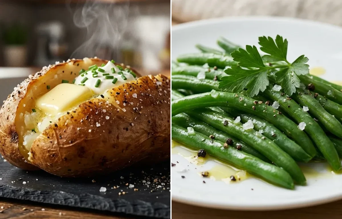 Baked Chicken Breast with Baked Potato and Steamed Green Beans
