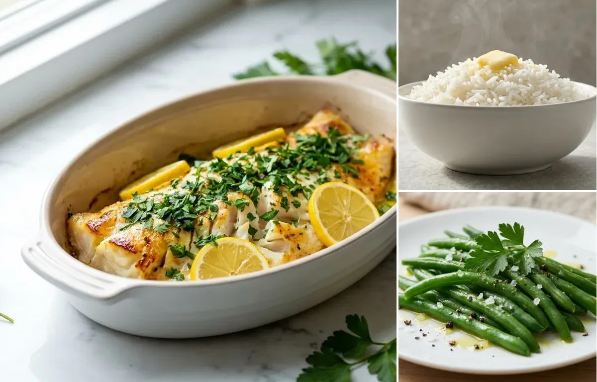 Baked Cod with Lemon and Herbs with Steamed Green Beans