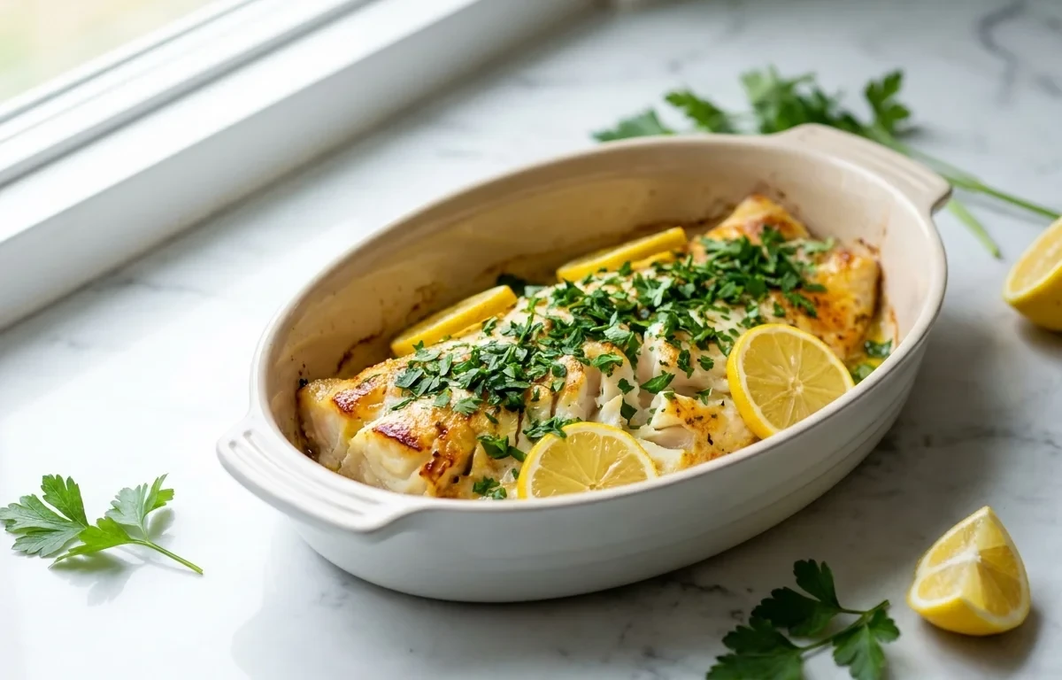 Baked Cod with Mixed Green Salad with Lemon Vinaigrette and Grilled Chicken Breast