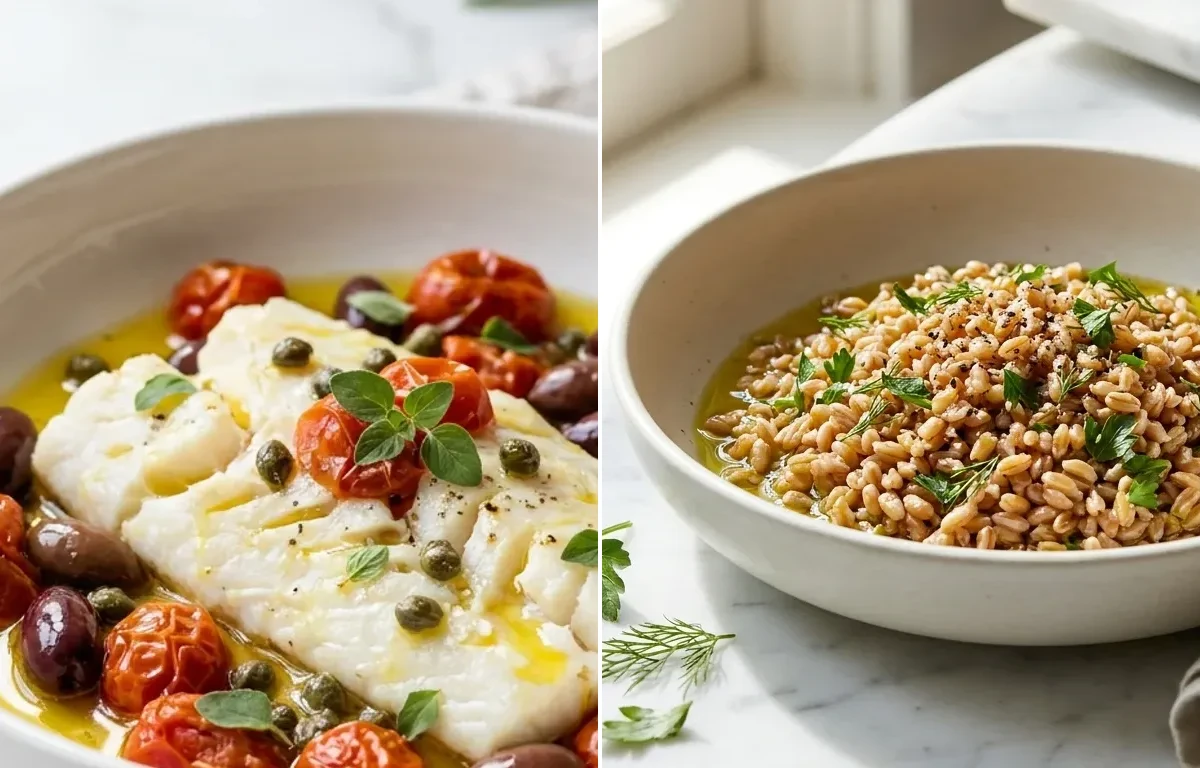 Baked Cod with Olives Tomato and Capers