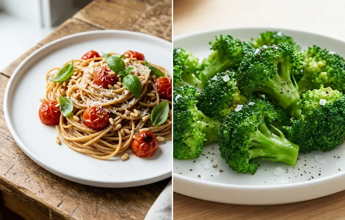 Baked Eggplant with Marinara Sauce with Whole Wheat Spaghetti and Steamed Broccoli