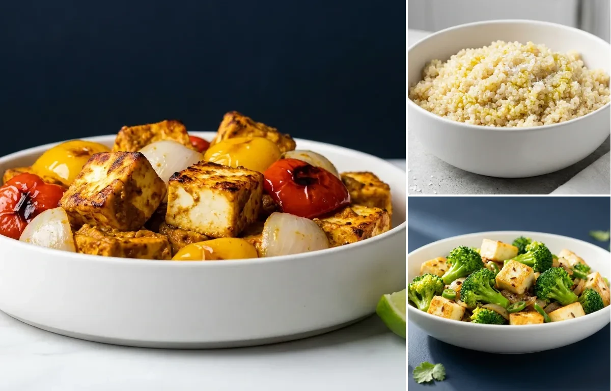 Baked Paneer Tikka with Quinoa with Broccoli Stir-fry