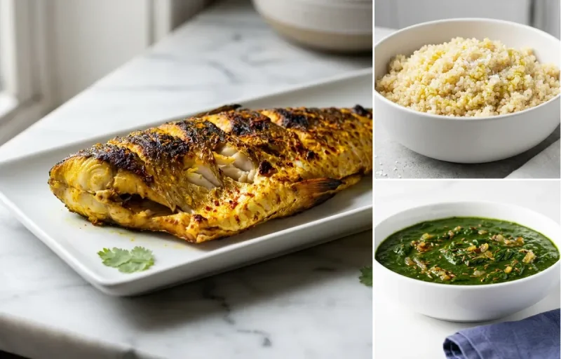 Baked Rohu with Quinoa with Jeera Palak