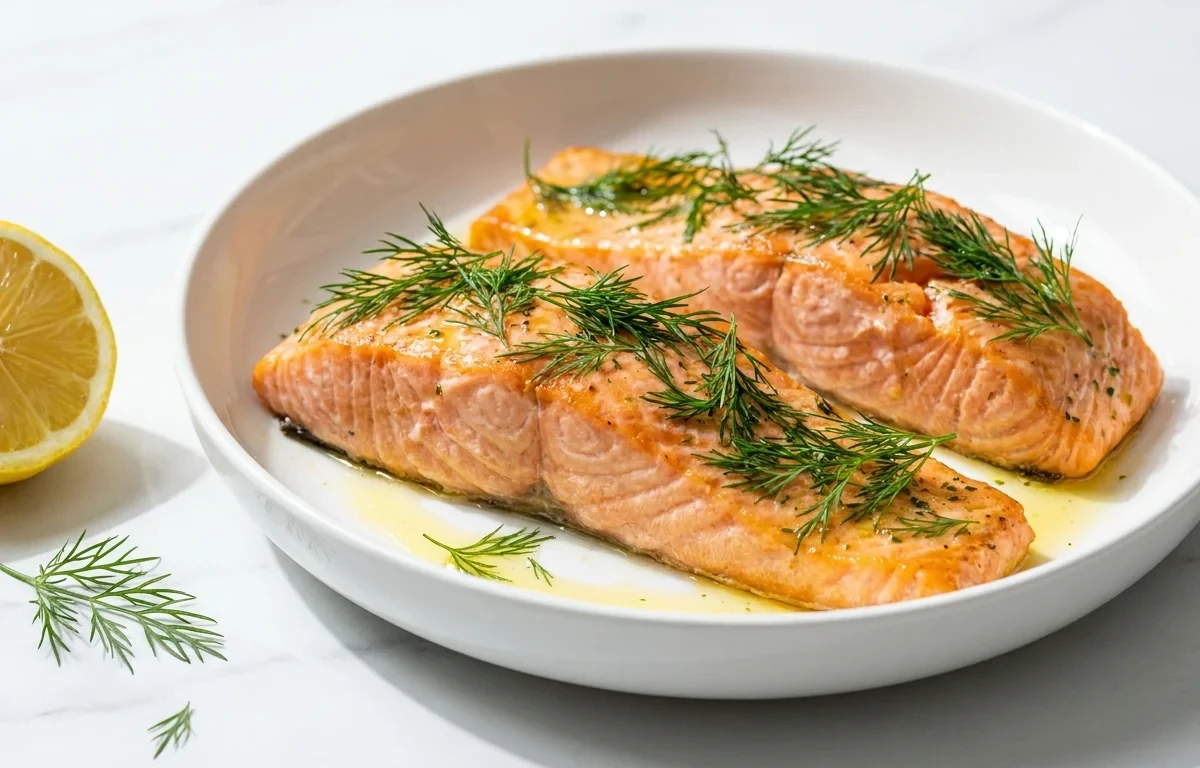 Baked Salmon with Greek Quinoa Salad and Roasted Red Pepper Hummus
