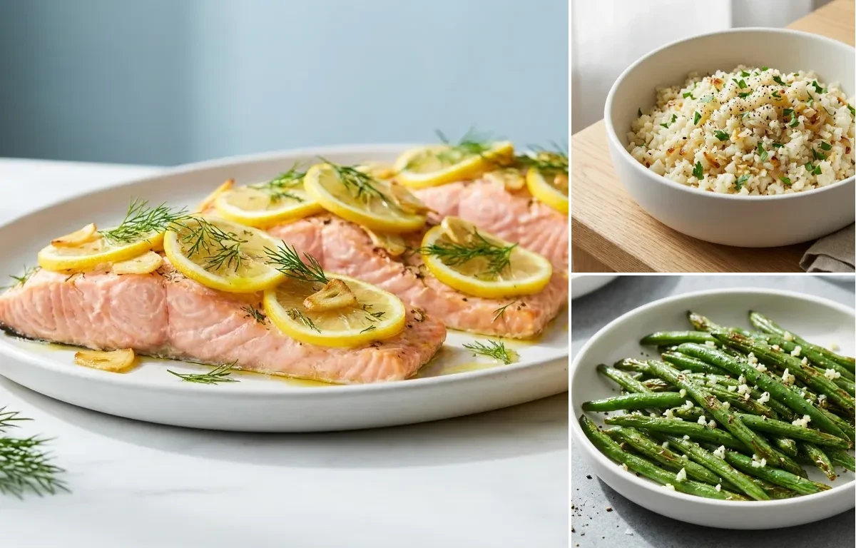 Baked Salmon with Lemon and Dill with Cauliflower Rice