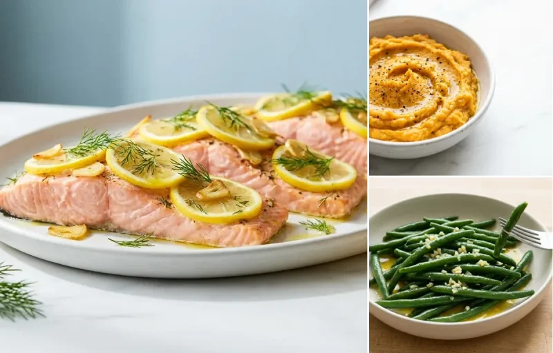 Baked Salmon with Lemon and Dill with Mashed Sweet Potato