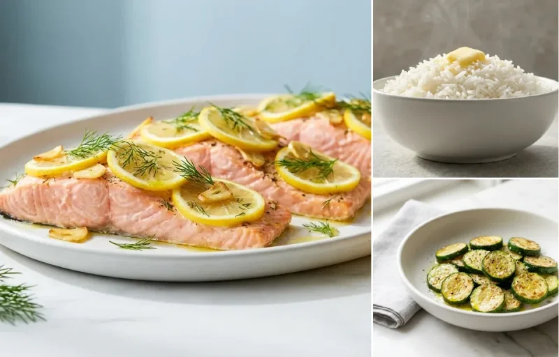 Baked Salmon with Lemon and Dill with White Rice