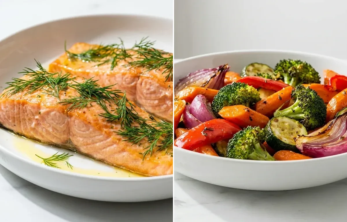 Baked Salmon with Quinoa and Roasted Vegetables