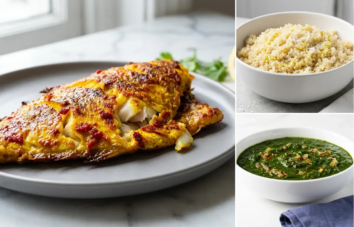 Baked Surmai with Quinoa with Jeera Palak