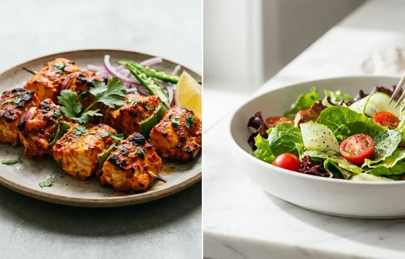 Baked Tandoori Fish Tikka with Mixed Greens Salad