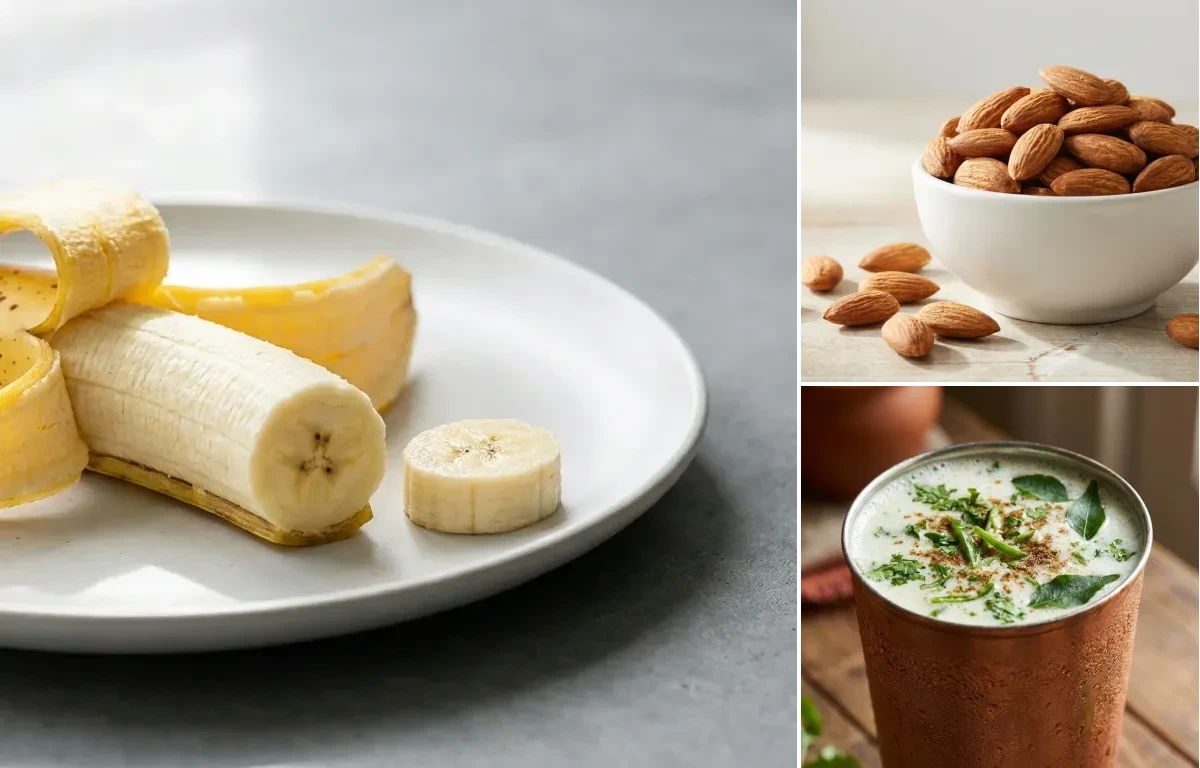 Banana with Handful of Almonds with Chaas