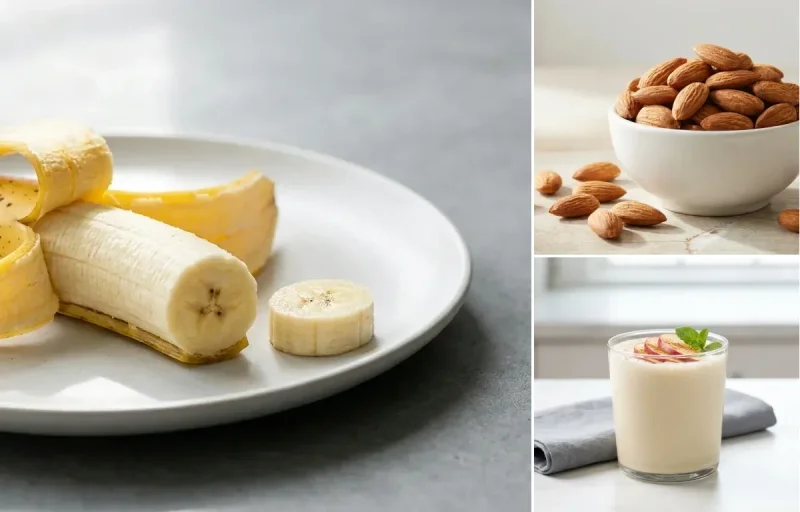 Banana with Handful of Almonds with Whey Shake