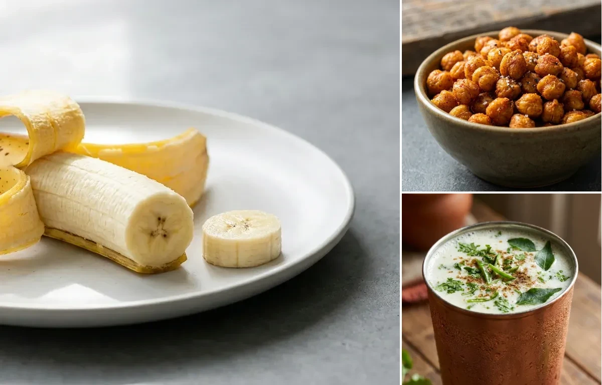 Banana with Roasted Chickpeas with Chaas