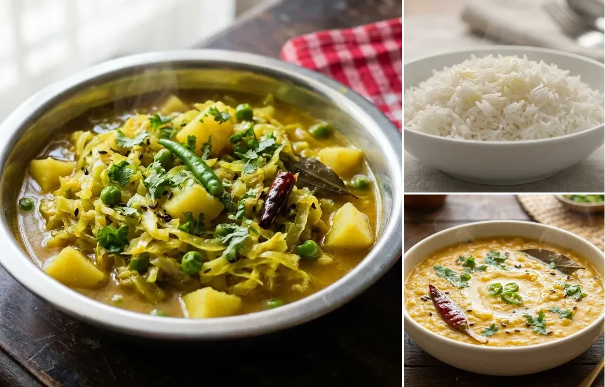 Bandhakopir Torkari with Steamed Basmati Rice and Motor Dal