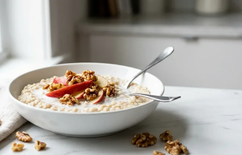 Barley Porridge with Soy Milk Apple Walnuts