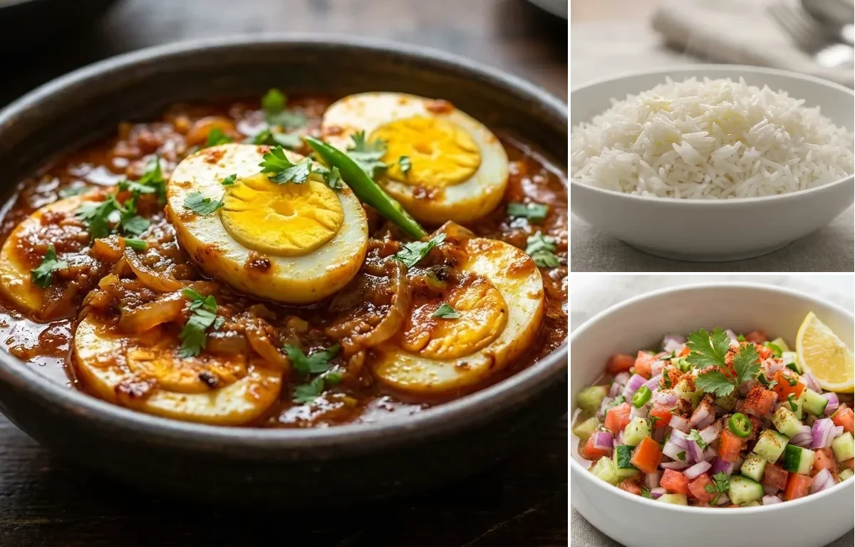 Basar mein Anda with Steamed Basmati Rice
