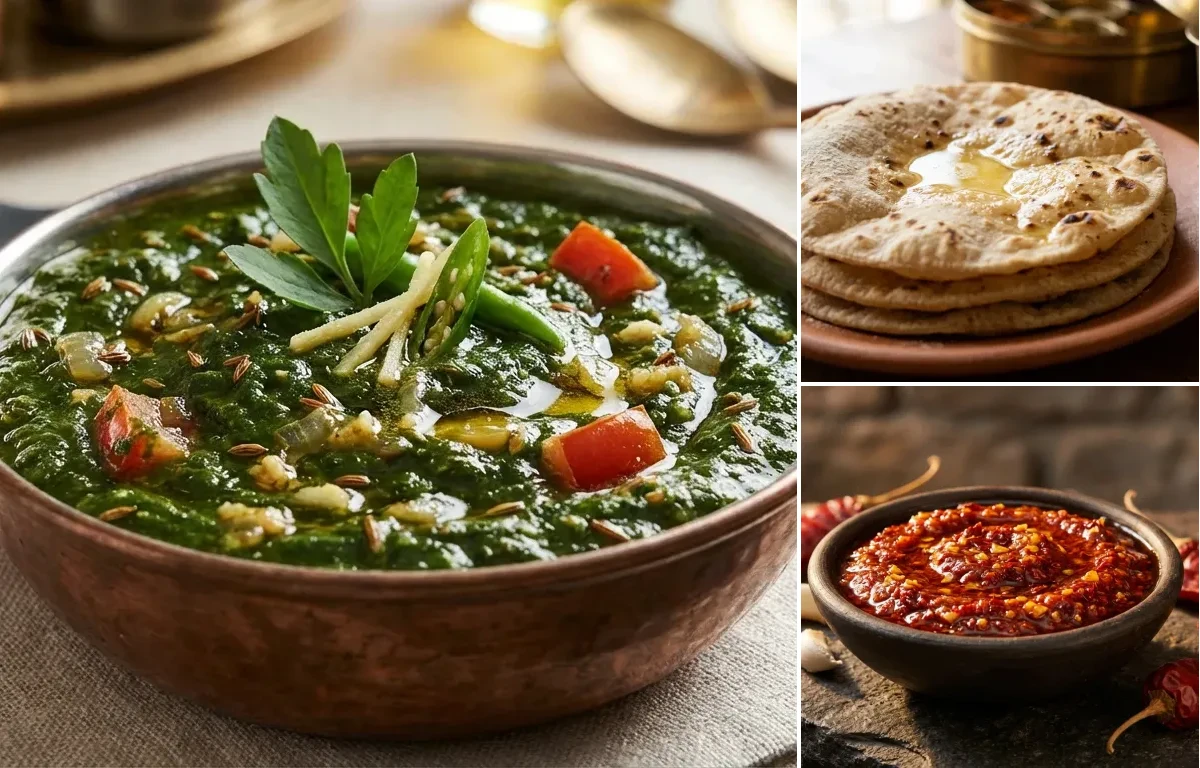 Bathua ka Saag with Roti and Lehsun Chutney