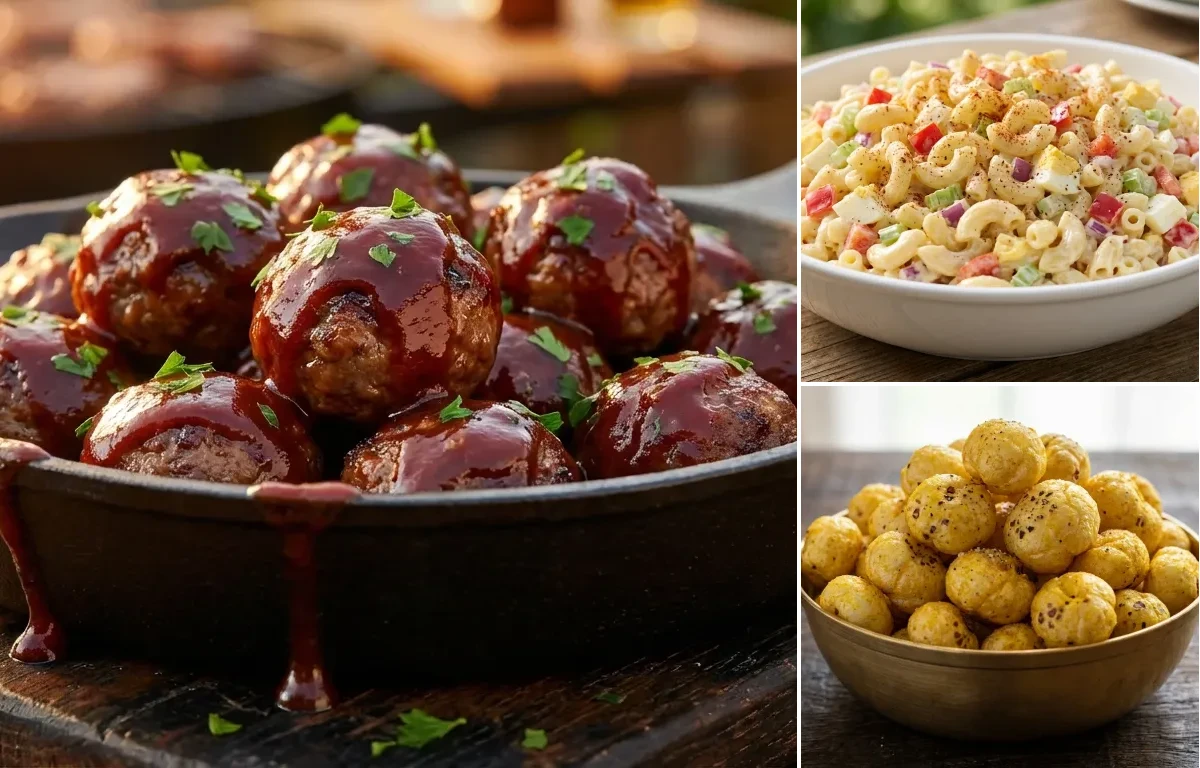 BBQ Meatballs with Macaroni Salad and Roasted Makhana