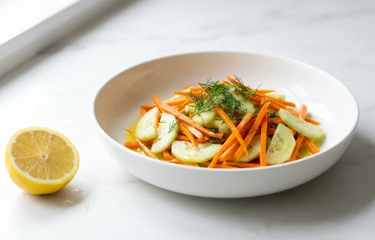 Bean Meatball Soup with Carrot and Cucumber Salad
