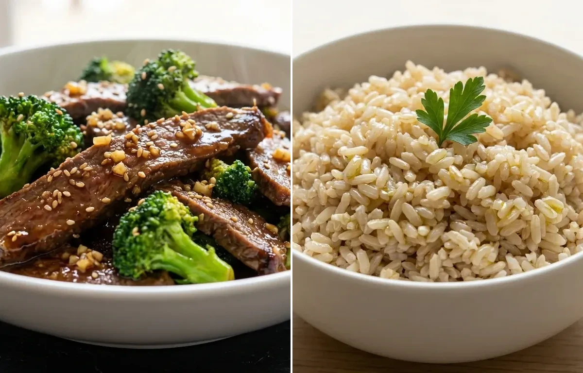 Beef and Broccoli Stir-Fry with Steamed Brown Rice