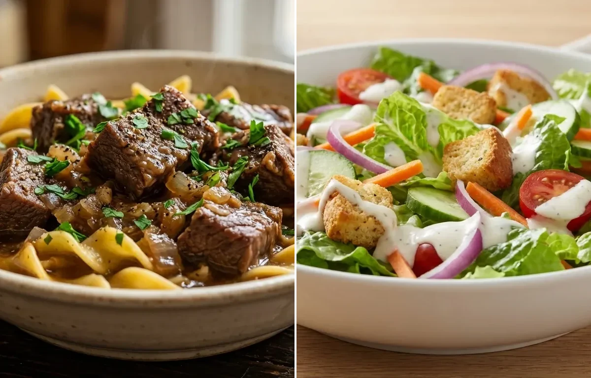 Beef and Noodles with Side Salad