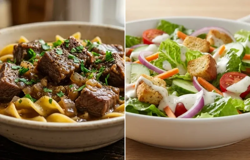 Beef and Noodles with Side Salad
