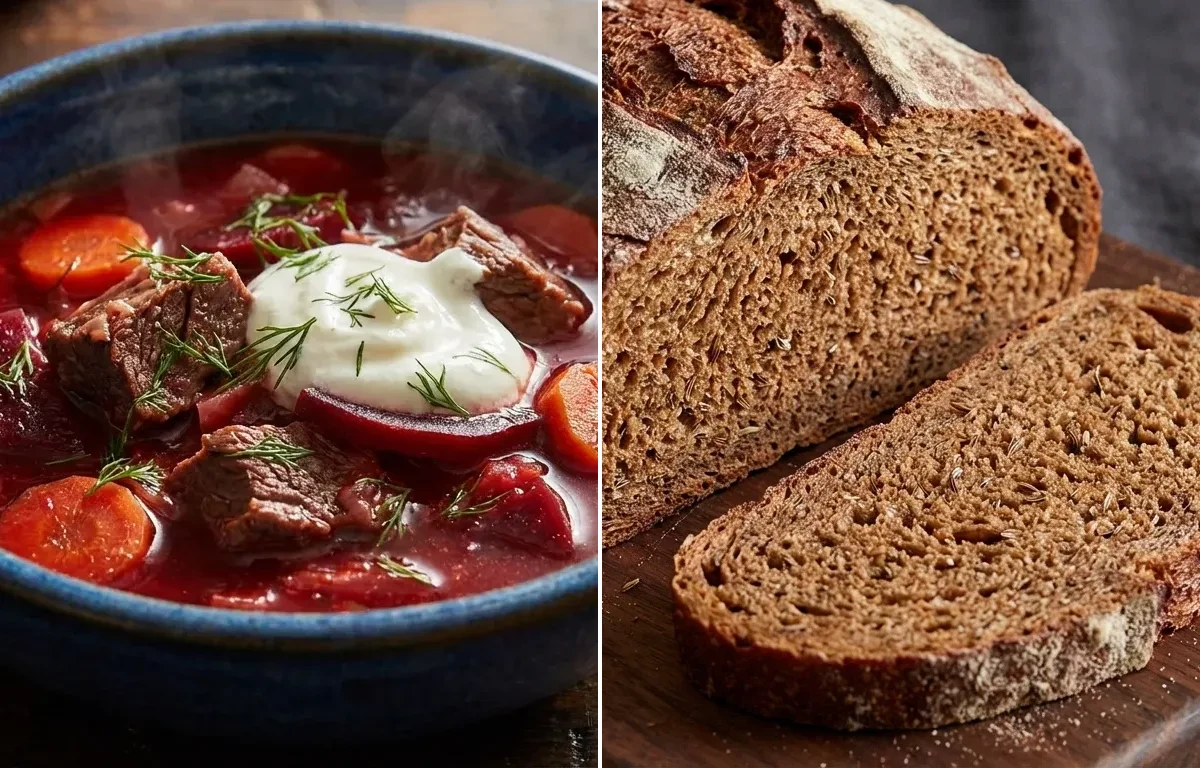 Beef Borscht with Dark Rye Bread